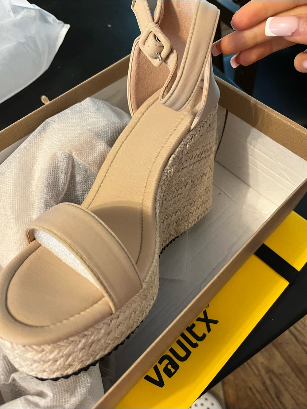 Neutral Espadrille Wedge Sandals with Ankle Strap - Beige